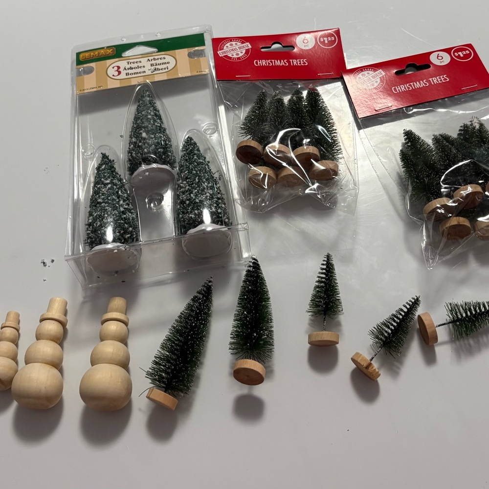 Miniature Christmas Trees and Snowmen Set